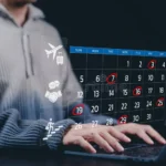 Time management and productivity concept with planner and clock